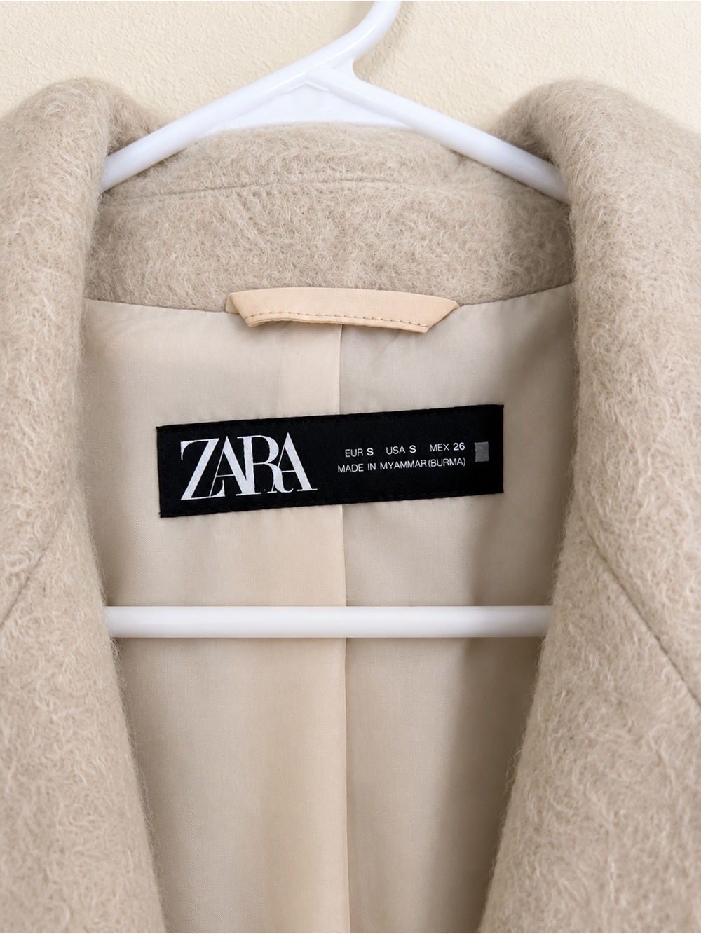 Zara Beige Wool-Blend Long Pea Coat View 4